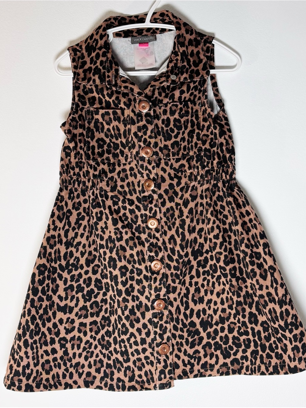 Vince Camuto Girls Sleeveless Leopard Print Button Front Dress 4T Elegant Chique